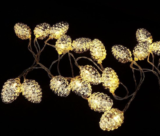 Kerstverlichting Zilveren Dennenappels op Batterij – 2 Meter Lichtketting met 10 Sfeervolle Lampjes - Feestelijke Decoratie - Warm Wit Licht-zilver