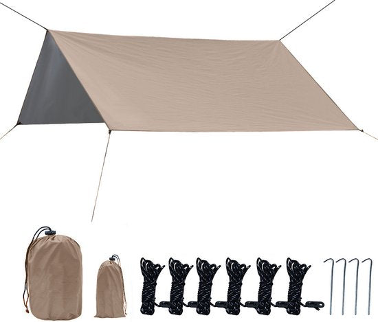 Outdoor Draagbaar Zonnescherm Met Opbergtas - Waterdicht - Tarps voor Kamperen 300 *300cm - 3-4 Personen -kaki