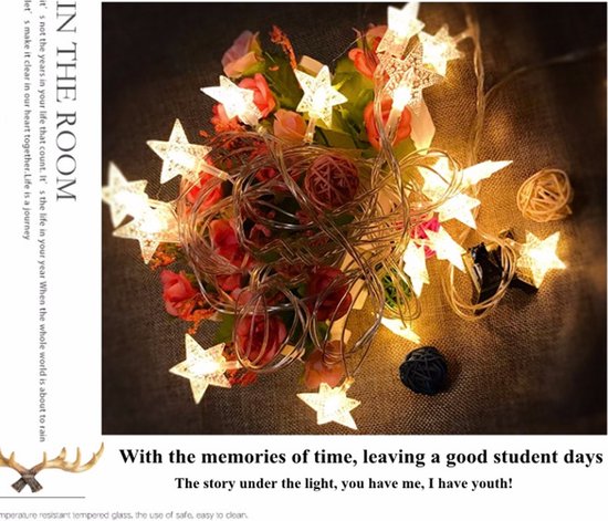 LED-achtergronddecoratie met sterrenslinger- 5 meter 30 lampjes-USB-afstandsbediening-8 knipperende modi-warm wit licht