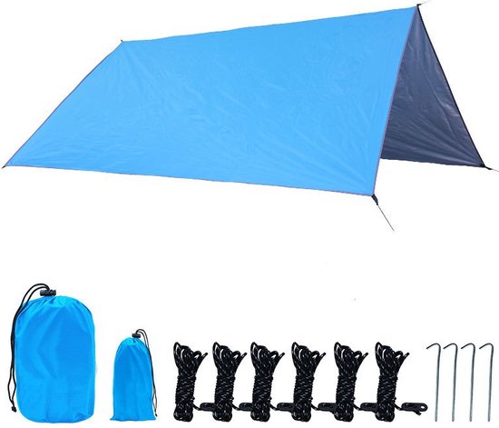 Outdoor Draagbaar Zonnescherm Met Opbergtas - Waterdicht - Tarps voor Kamperen 300 *300cm - 3-4 Personen - hemelsblauw