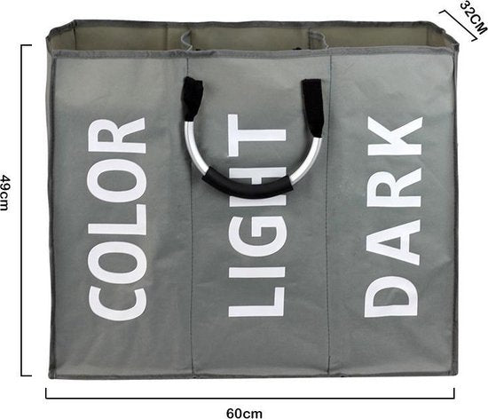 Stoffen waszak 3 vakken 94L - Donker Grijs met handvat