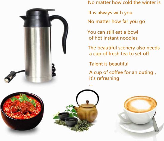 750 ml RVS auto waterkoker - 12V sigarettenaansteker