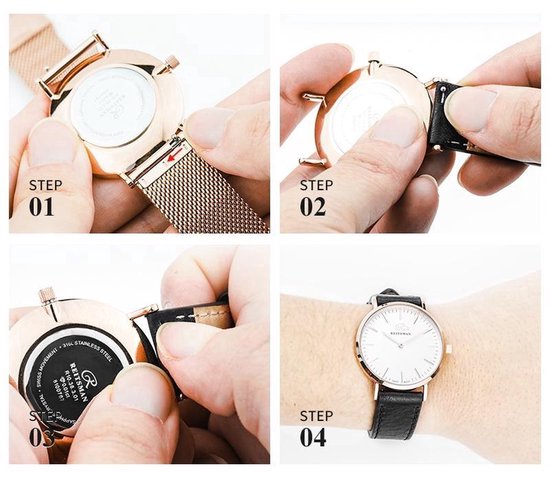 20mm Universele Italian leather Strap Black/silver - Quick Release - Past op Alle Merken met 20mm Aanzetmaat