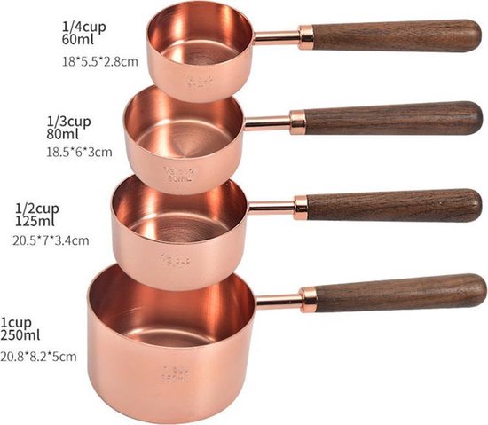 8 delig Maatbeker Set - Maatlepel Set - Complete Maatschep Set - Maatcups-koper