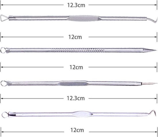 Roestvrijstalen comedonenverwijderingsset met tweekoppige klem en antislip handgreep - 9 stuks