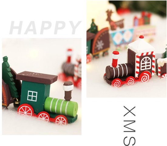 Luxe Houten Kersttrein - Kerstdecoratie - Rendier, Cadeautjes en Kerstboom - Nostalgische Feestsfeer -Groen/Rood