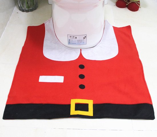 4-delige Kerstdecoratieset voor het Toilet-Toiletdecoratie met Kerstman-thema-Vrolijke Kerstsfeer met Santa-design-rood