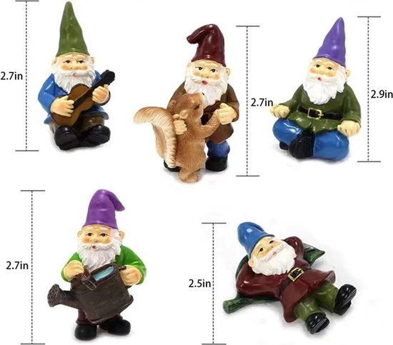 Kabouter Tuinstekerset - Bloempot Decoraties - 5 Stuks