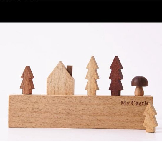 Merkloos Houten Sleutelkastje 6 Haakjes Zwart