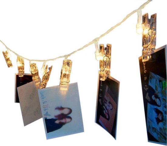 Fotoclip lichtsnoer 3m, 20 warm wit lampjes (batterij)