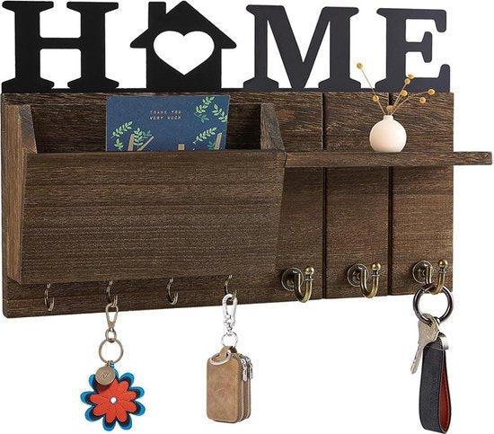 Grote wandgemonteerde sleutelhouder HOME donkerbruin