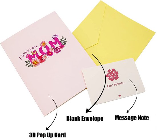 3D Bloemen Pop-up Wenskaart voor Moederdag - Inclusief Envel