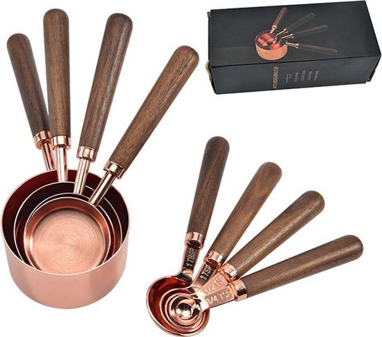 8 delig Maatbeker Set - Maatlepel Set - Complete Maatschep Set - Maatcups-koper