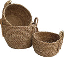 3-delige Natuurlijke Grasvezel Plantmanden Set - Stijlvolle Plantenhouders met Handgreep-Verrijk je Ruimte met Natuurlijke Elegantie - Duurzaam, Veelzijdig en Milieuvriendelijk Design-bruin