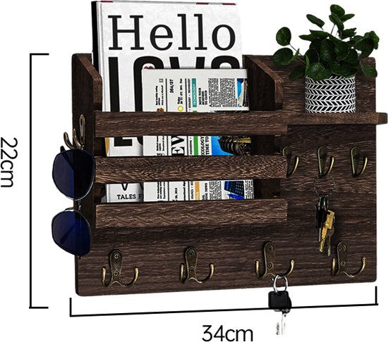 Multifunctionele Houten Wandorganizer met 13 Haken -Sleutelr