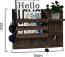 Multifunctionele Houten Wandorganizer met 13 Haken -Sleutelrek met plank- Sleutelkast-Compact en Landelijk -34 x 22 cm -bruin