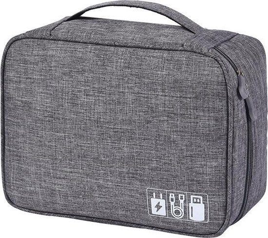 TDR - Kabel Tasorganizer -  Reis / Travel Organizer - voor datakabels, koptelefoon, oplader, etc - 25x19x10cm - Veel vakjes - Gadget - Grijs