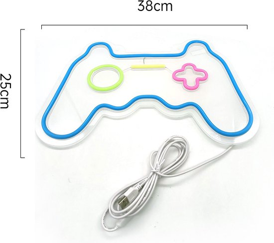 LED Neon Wandlamp Gamecontroller USB Dimbaar 38x25 cm