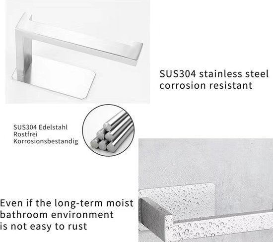 Toiletrolhouder zonder boren - Zelfklevend - RVS - Met plakstrip-- zilver