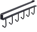 Keukenhaak onder plank, 6 haken - set van 4, zwart 26cm