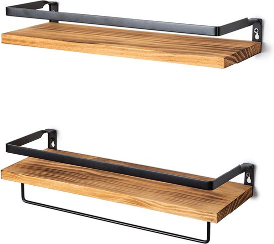 Wandrek 2-lagen met handdoektang voor badkamer - Zwart/Bruin