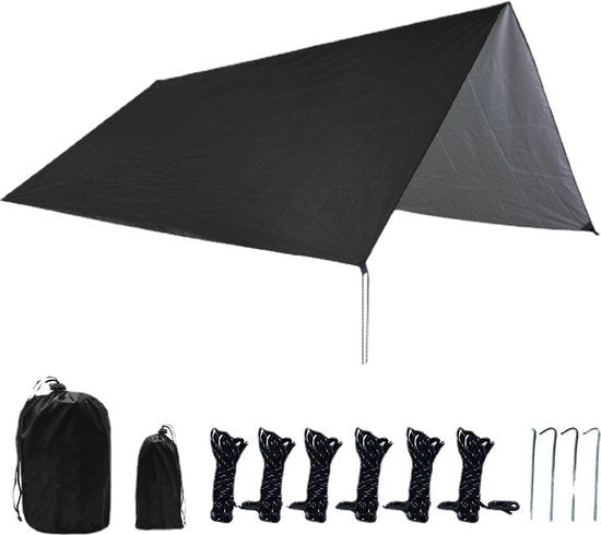 Outdoor Draagbaar Zonnescherm Met Opbergtas - Waterdicht - Tarps voor Kamperen 300 *300cm - 3-4 Personen -zwart