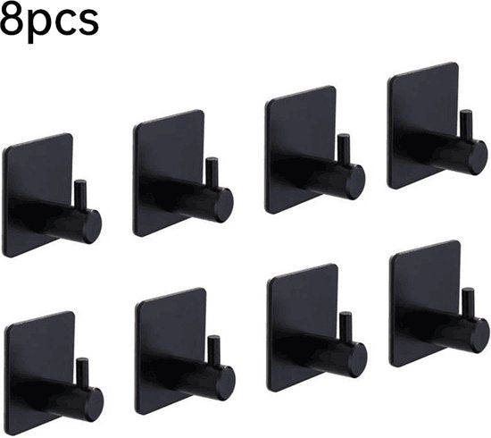 8 stuks Zelfklevende RVS haken - Unikorf, Zwart, 4,5x3cm