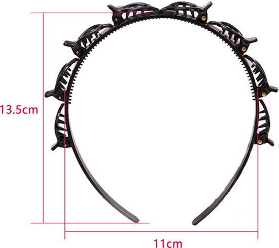 Haarband met klemmen-Haarband met clips- Antislip Haarband-Dubbele Pony Kapsel Haarspeld- 2stuks.