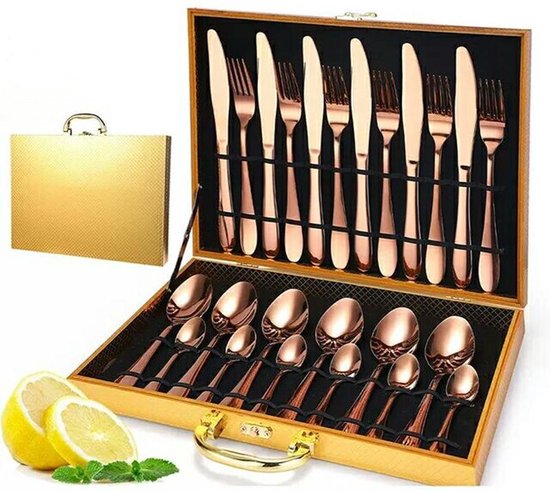 Roestvrijstalen bestekset 24-delig met koffer - Roségoud