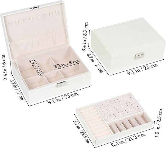 Sieradendoos wit met meerdere vakken en vergrendeling