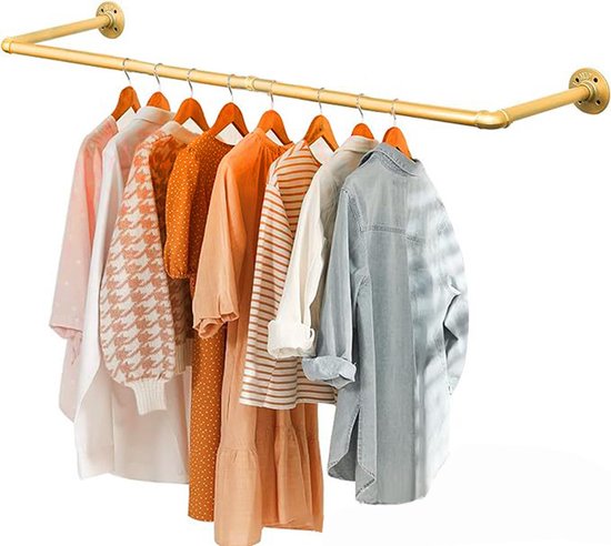 Industriële Buis Kledingrekken - Metalen Kledingrekken -Draagvermogen tot 30 kg - Robuust & Stijlvol voor Thuis en Winkel-78x24x81.5 cm-goud