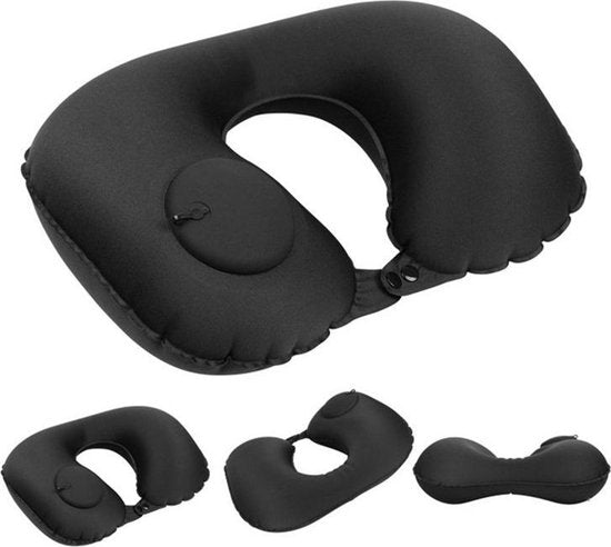 U-vormig Nekkussen - Zelfopblaasbaar Reiskussen - Zwart