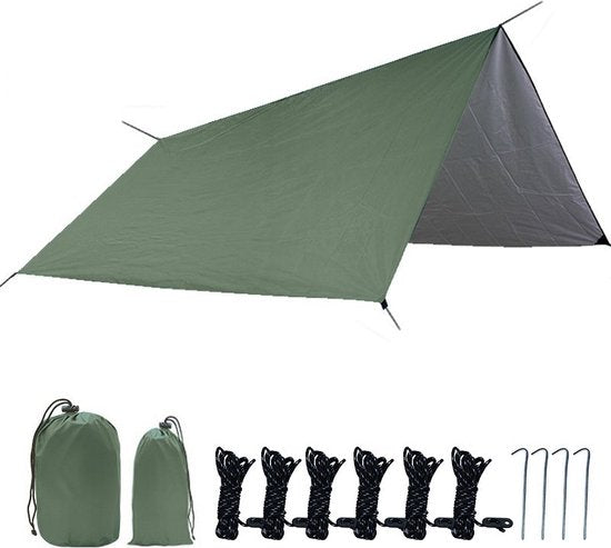 Outdoor Draagbaar Zonnescherm Met Opbergtas - Waterdicht - Tarps voor Kamperen 300 *300cm - 3-4 Personen -Leger groen