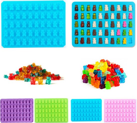 TDR-Gummy beer vorm  ijsblokjes-Siliconen mal + pipet -set van 4 (rood, blauw, groen, oranje)