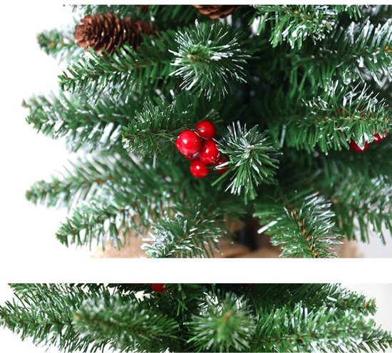 Luxe Mini Kerstboom – Met 1.5 meter Warme LED Verlichting, Dennenappels en Rode Bessen – Sfeervolle Kerstdecoratie-60 cm
