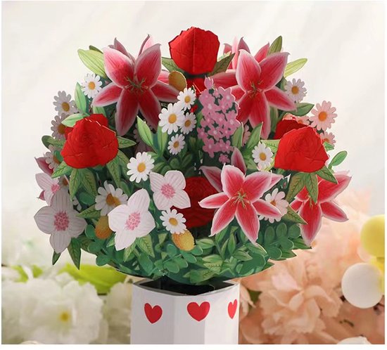 Betoverende 3D Pop-up Bloemenkaart - Een Magische Bloemenpracht-Compleet met Boodschapskaartje