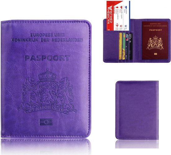 Luxe kunstleder paspoort- en pasjeshouder met RFID, paars