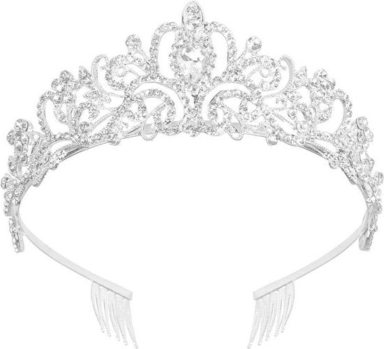 Betoverende Diadeem Kroon met Zijdelingse Kammen - Schitterend Accessoire voor Speciale Gelegenheden-zilver