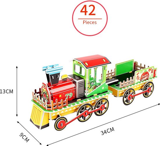 3D Kerst Puzzel - Kleurrijke Kersttrein - Educatief & Creatief Speelplezier - voor Jong en Oud
