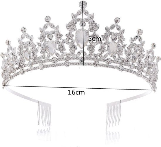 Elegante Zilver-Witte Kroon met Waterdiamanten voor Feesten