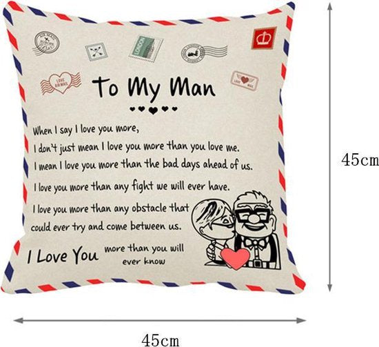 Sierkussensloop 45x45 cm - cadeau voor man - "To my man