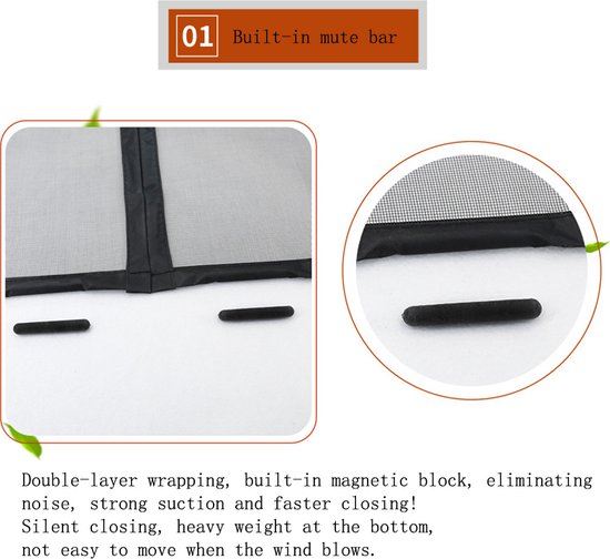 Magnetisch Anti-muggenhor 100x220cm - Zwart - Duurzaam