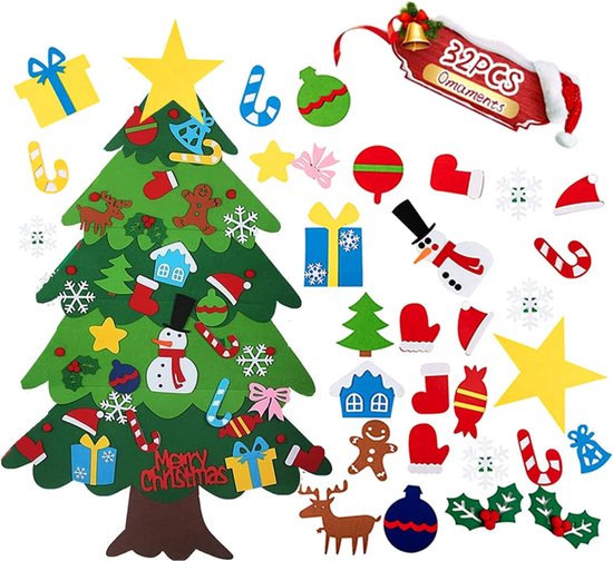 Vilten kerstboom set - DIY kerstdecoratie - 32 stuks - groen - vilt