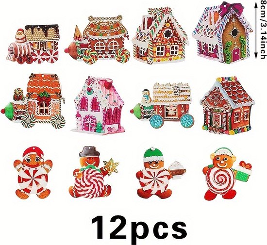 24-delige Set Houten Kersthangers – Snoeptrein Decoraties voor Kerstboom-Unieke Hangdecoratie voor Kerstboom en Cadeaus
