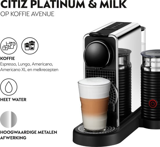 Krups Nespresso Citiz Platinum & Milk XN630D - Koffiecupmachine - Stainless Steel