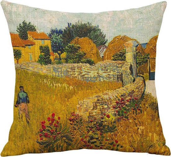 Sierkussensloop  - van katoen en linnen - 45 x 45 cm - Thema: van Gogh , Boerderij in de Provence,