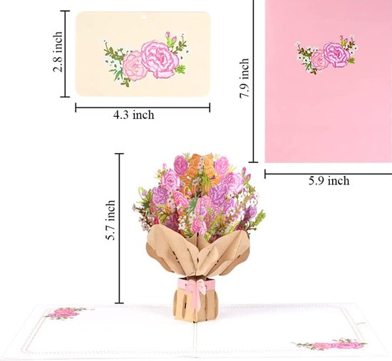 3D Wenskaart met Bloemen - Inclusief Envelop - Moederdag