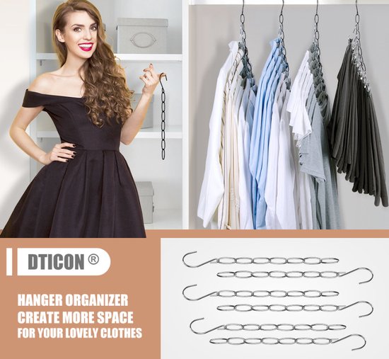 10stuks Kledinghangers met Metalen Ketting - Ruimtebesparende Oplossing voor Jouw Garderobe-zwart