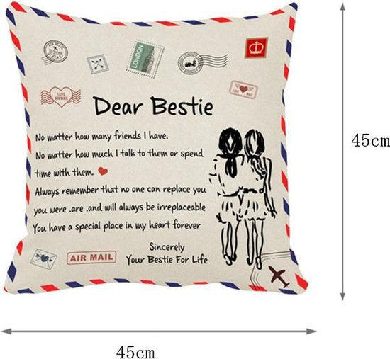 TDR - Sierkussensloop - 45x45 cm  - leuk als cadeau voor beste vriendin -  "Dear Bestie"