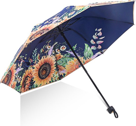 TDR-Opvouwbaar bloem paraplu - Zonbescherming Anti-Uv UPF50 + -Windproof- Stevig paraplu met diameter van 97 cmmarineblauw